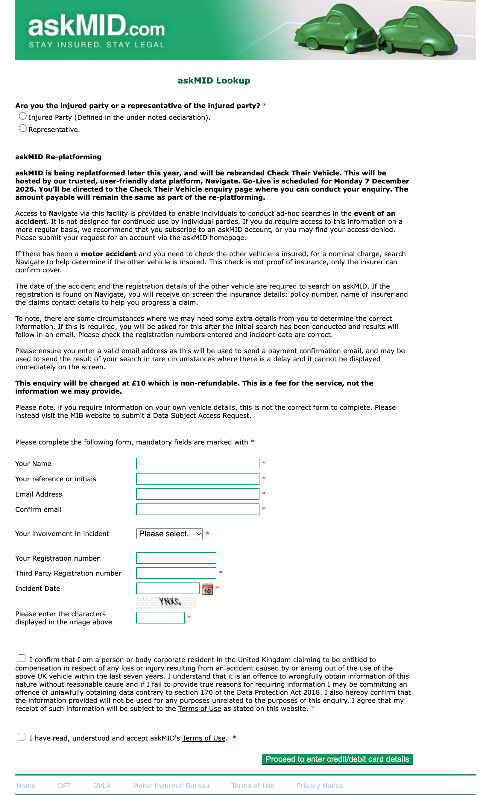 Legacy askMID enquiry page
