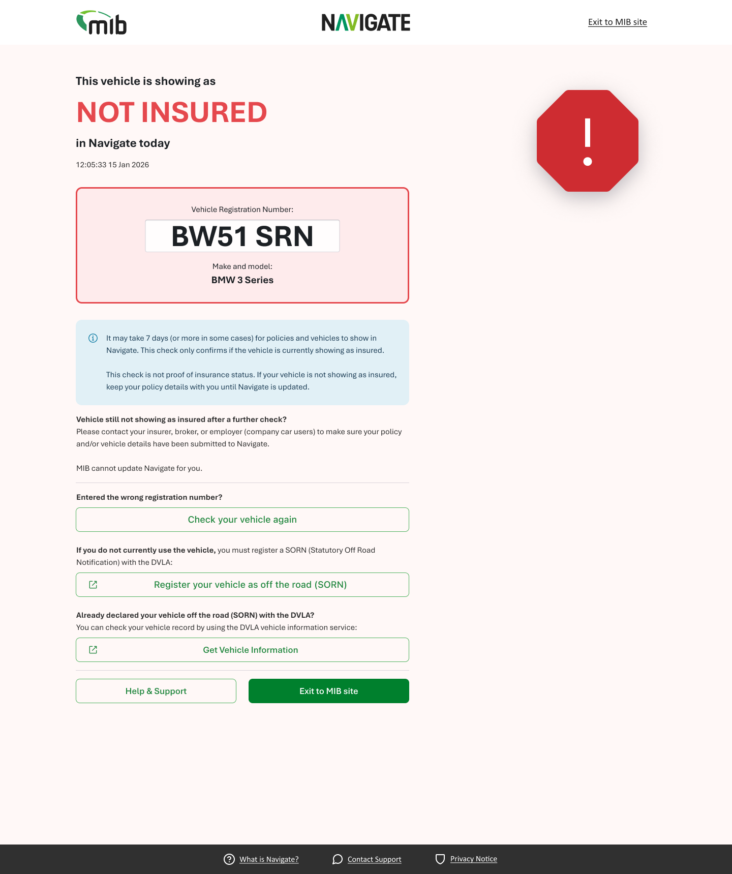 Not-insured vehicle result